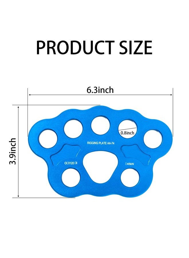 FTGear 45KN Durable Climbing Rigging Plate, 8 Holes Paw Rigging Plate for Even Load, Multiple Anchor Plate for Climbing, Backyard Ziplining & Rescue, Blue - Image 2